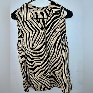 MICHAEL KORS Black and Beige collared blouse
